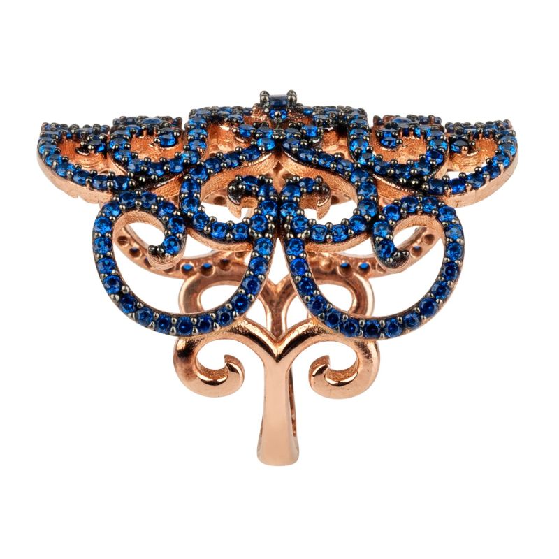 Countess Filigree Cocktail Ring Sapphire Blue Rose Gold image