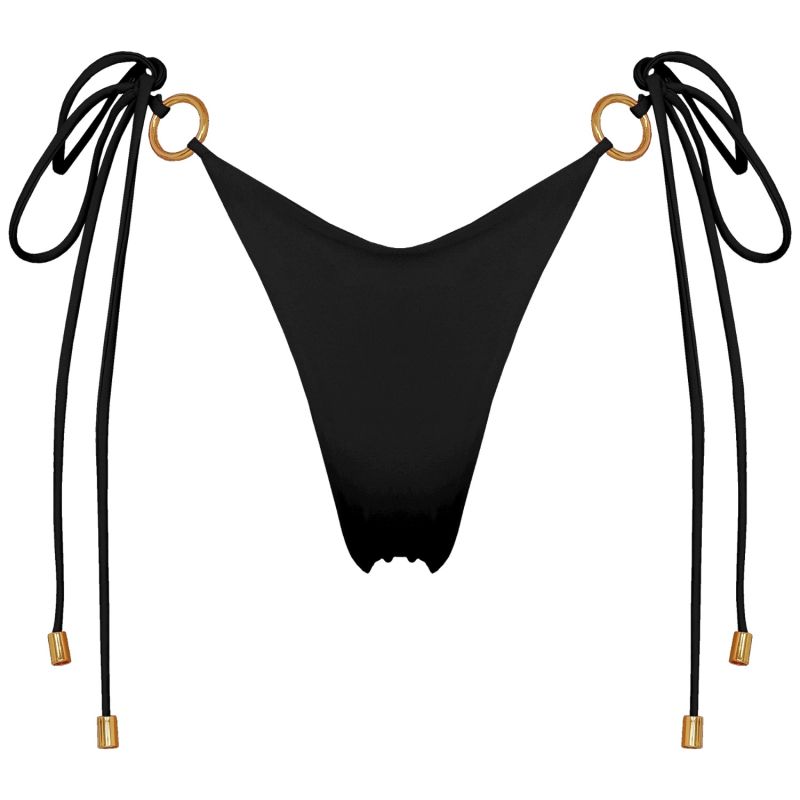 Henoria Double Layered Seamless Bikini Bottom With Golden Ring Details In Black image