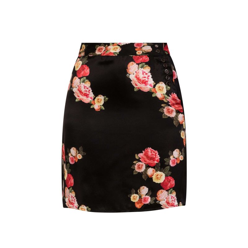 Black Peony Silk Mini Skirt image