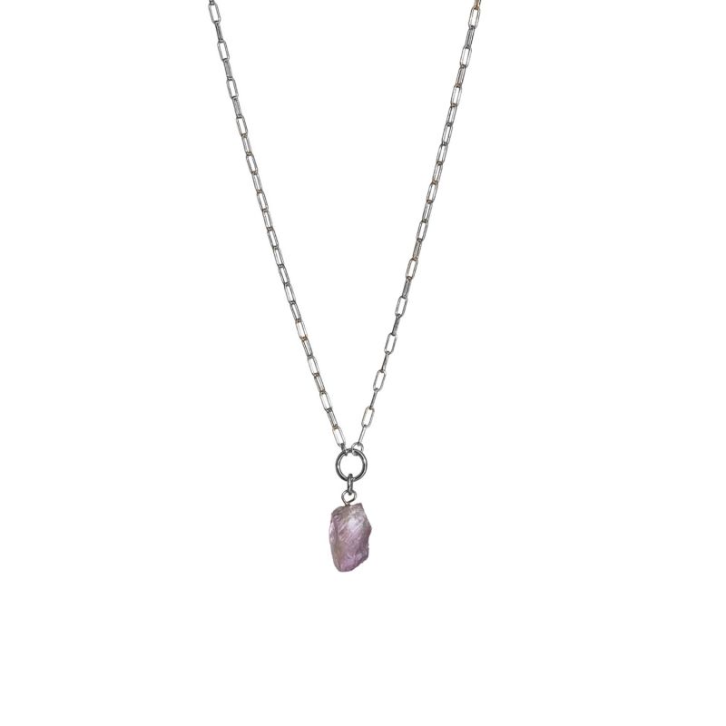 Raw Amethyst Gemstone Meditrina Necklace - Silver image