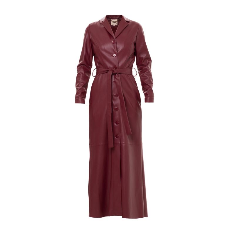 Burgundy Long Button-Up Eco-Leather Trench image