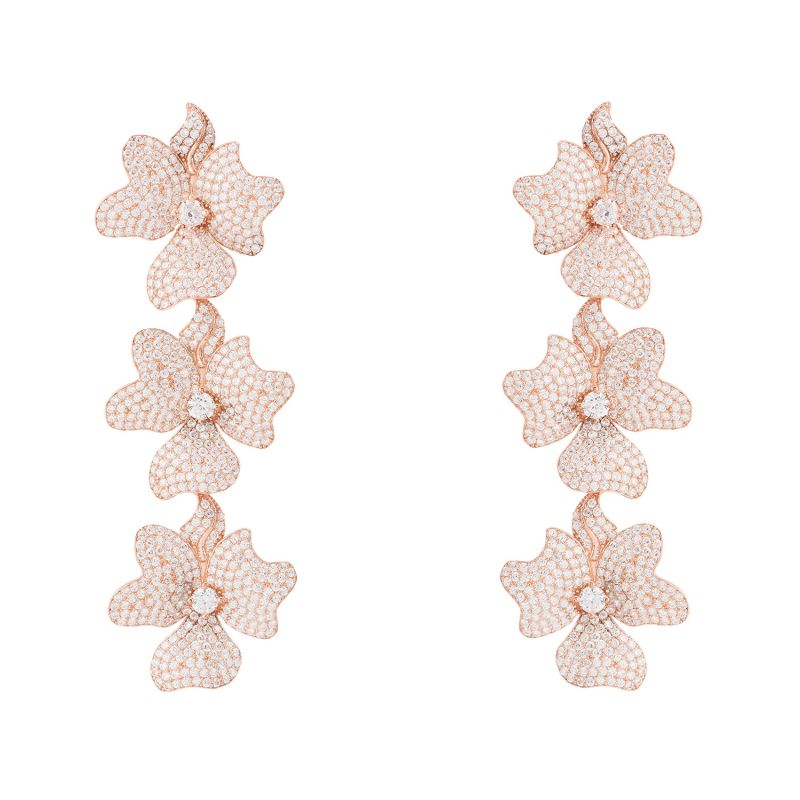 Jasmine Flower Triple Drop Earrings Rosegold image