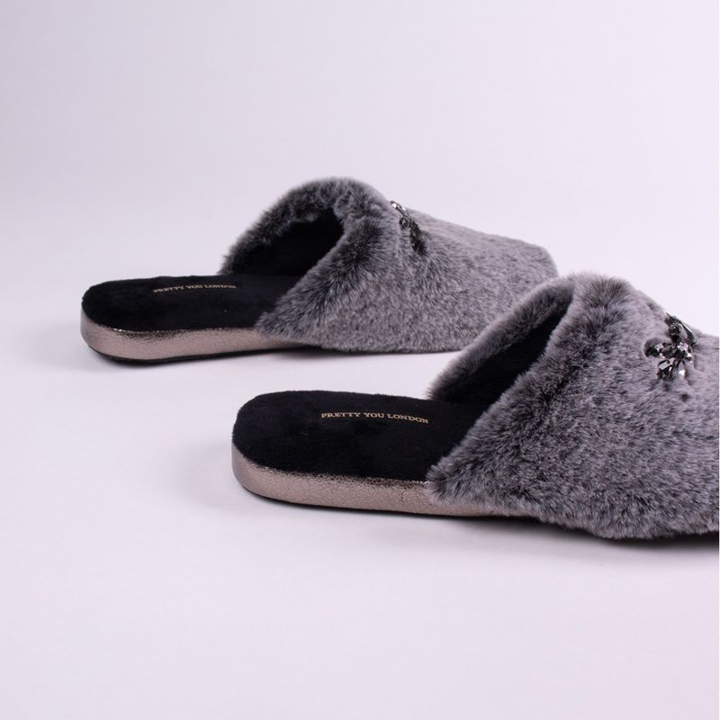 Dido Elegant Diamante Mule Slippers In Black image