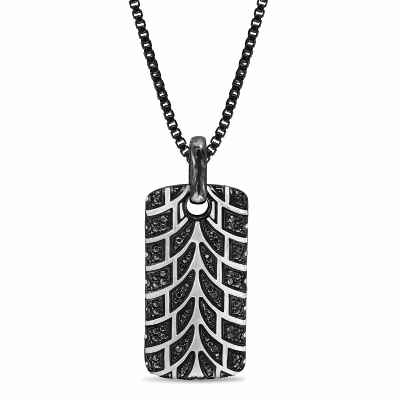 Racer Swag Black Rhodium Plated Sterling Silver Tire Tread Black Diamond Tag image