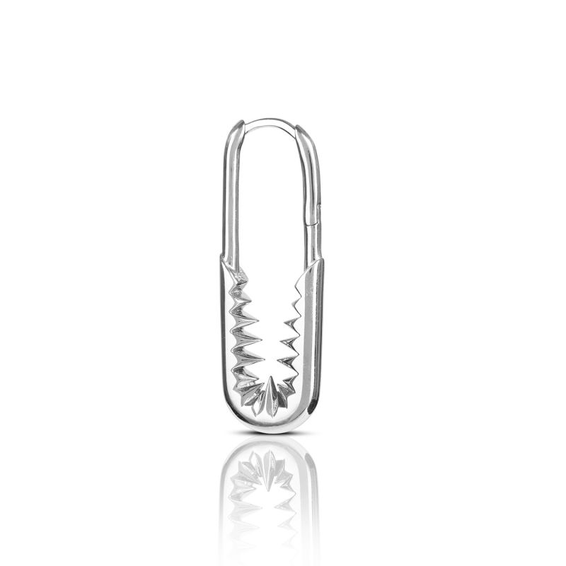 Safety Pin Hoop Earrings - Silver image