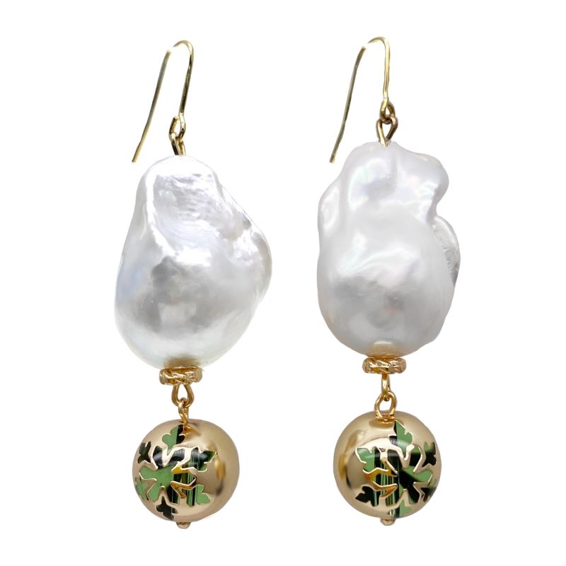 Christmas Style Baroque Pearls With Snowflake Ball Dangle Earrings image