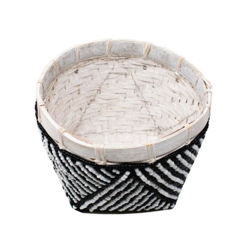 Bamboo Trinket Basket Black & White Stripe image