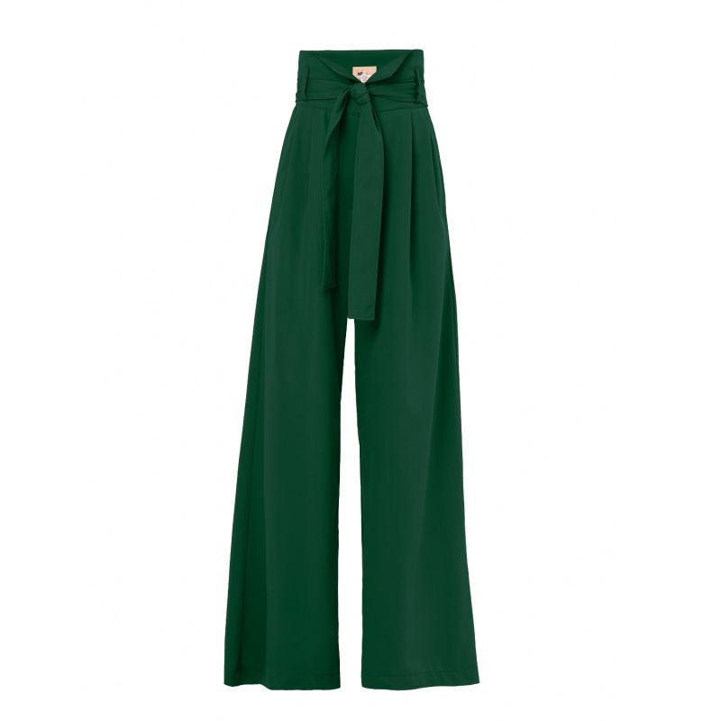 Dark Green High Waist Long Wide Leg Trousers image