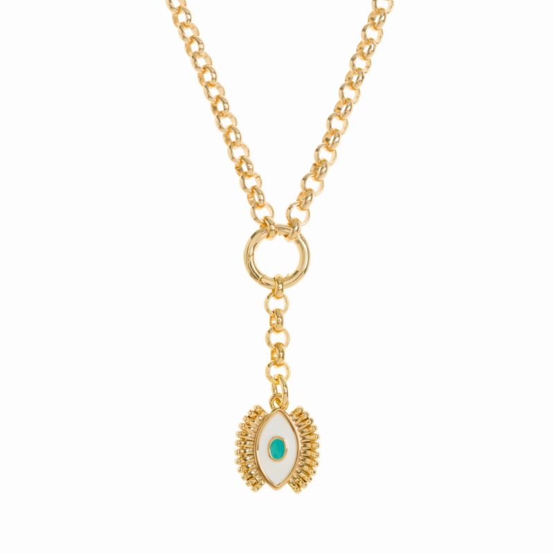 Turquoise Evil Eye On Gold Belcher Chain Necklace image