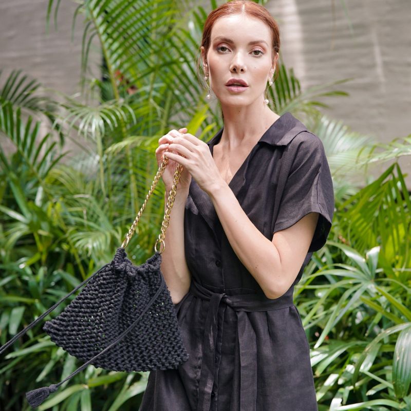 Lyon Crochet Tote Bag - Black image