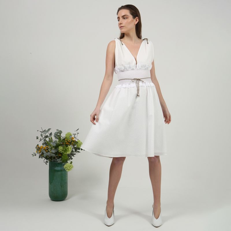 White Cotton Seersucker Dress image