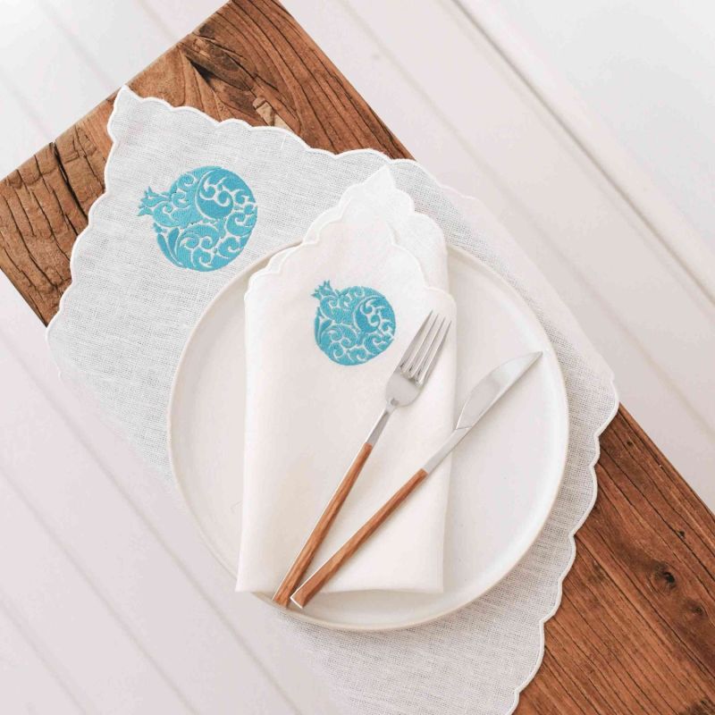 Turquoise Pomegranate Linen Placemat Set Of 2 image