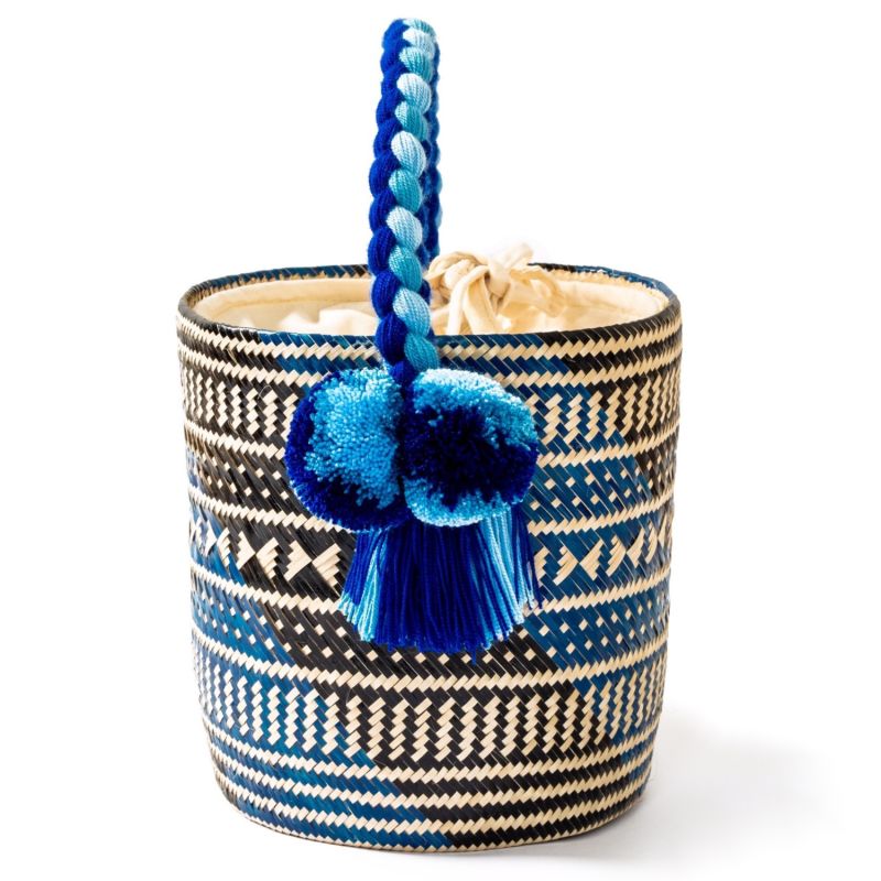 Small Blue Candy Woven Straw Bucket Bag image