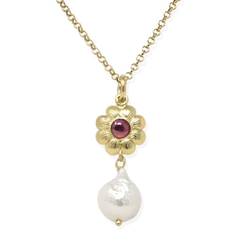 Mini Flower Gold-Plated Rhodolite Necklace image