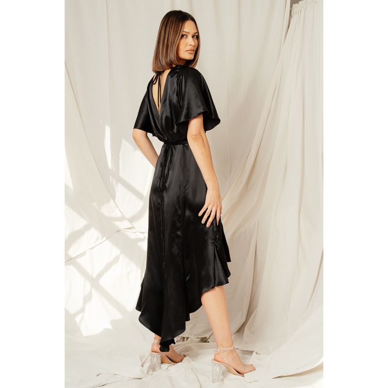 High Low V Dress Black image