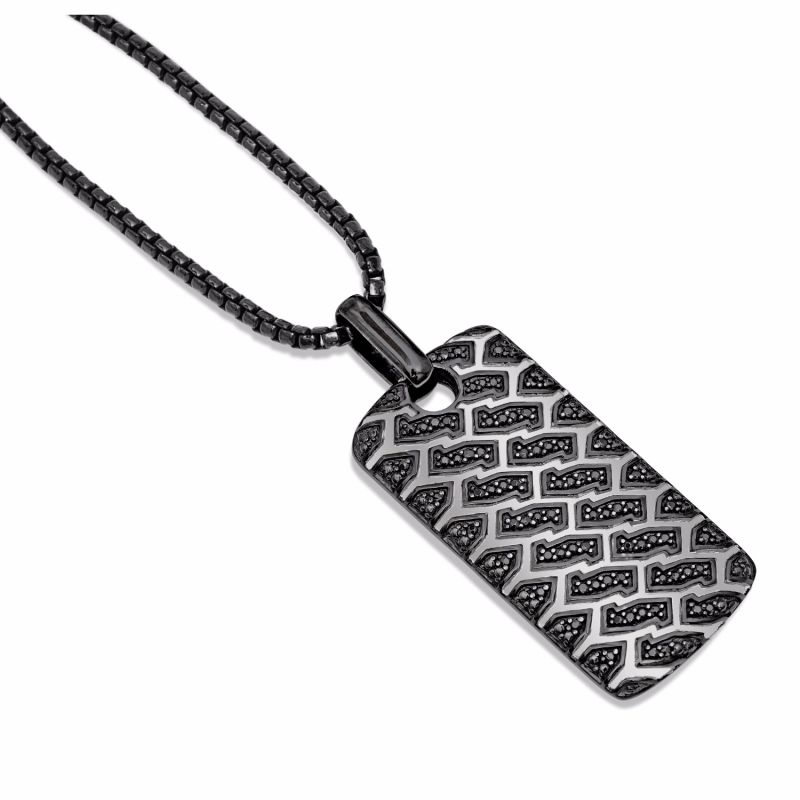 Fast Track Black Rhodium Plated Sterling Silver Tire Tread Black Diamond Tag image