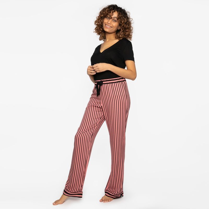 Boyfriend Fit Stripe Trousers In Terracotta & Black image