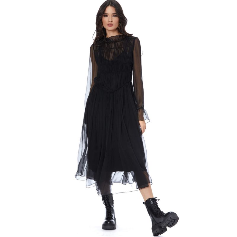 Christina Midi Black Silk Dress image