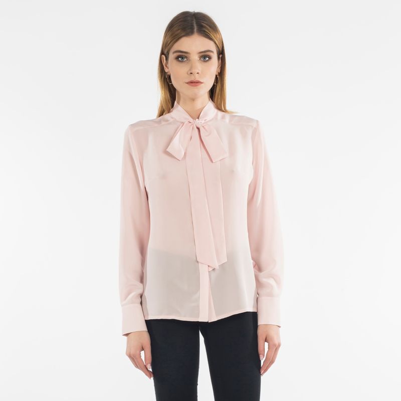 Blush Pink Pussy Bow Silk Shirt | Framboise | Wolf & Badger