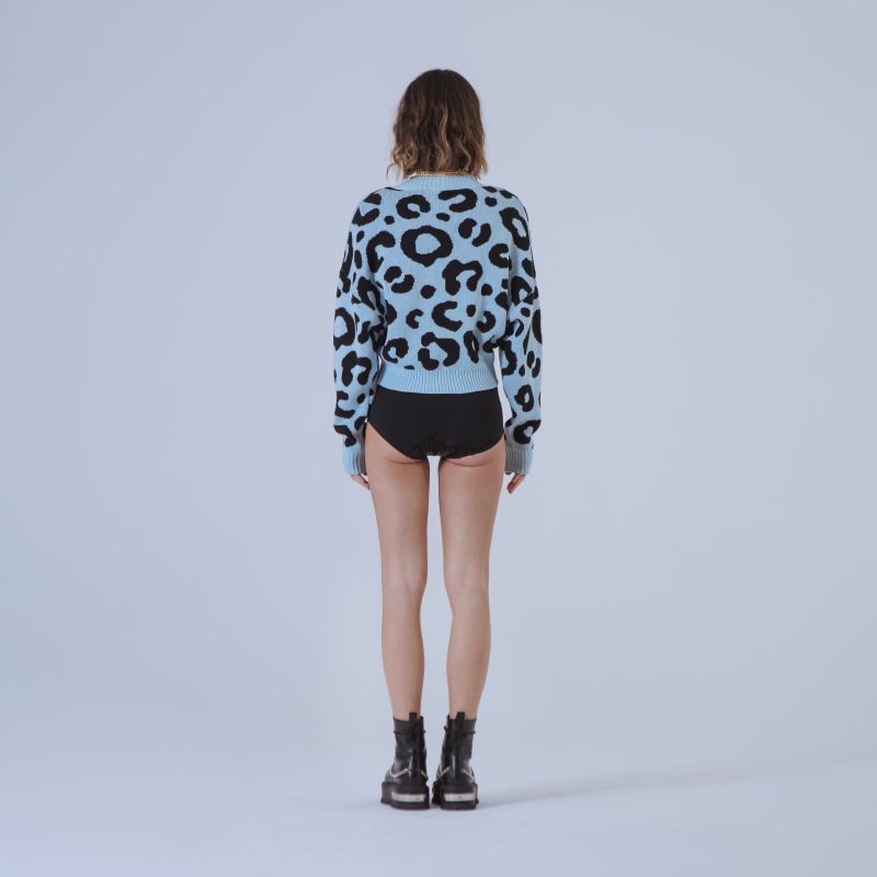 Denver Light Blue/Black Leopard-Jacquard Jumper image