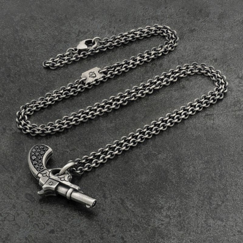 Gun Pendant in Sterling Silver with Black Diamonds image