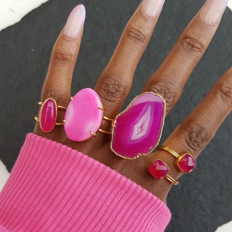 Pink Ebien Gemstone Gold Adjustable Ring image