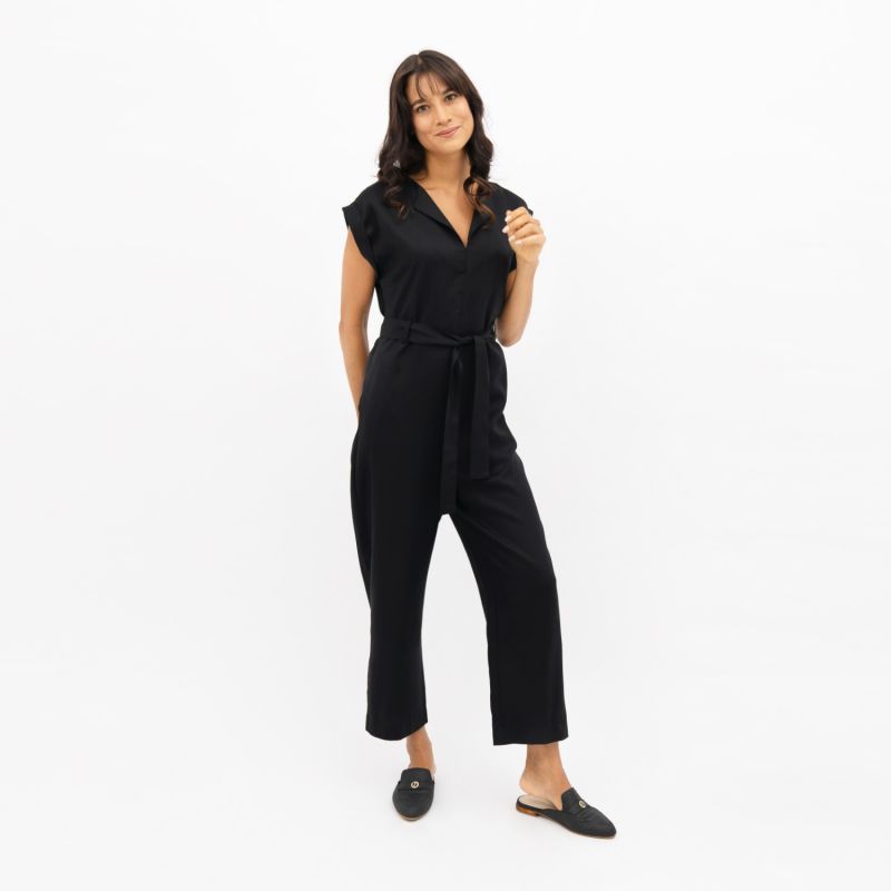 Dakar Tencel Straight Leg Jumpsuit In Licorice Black image