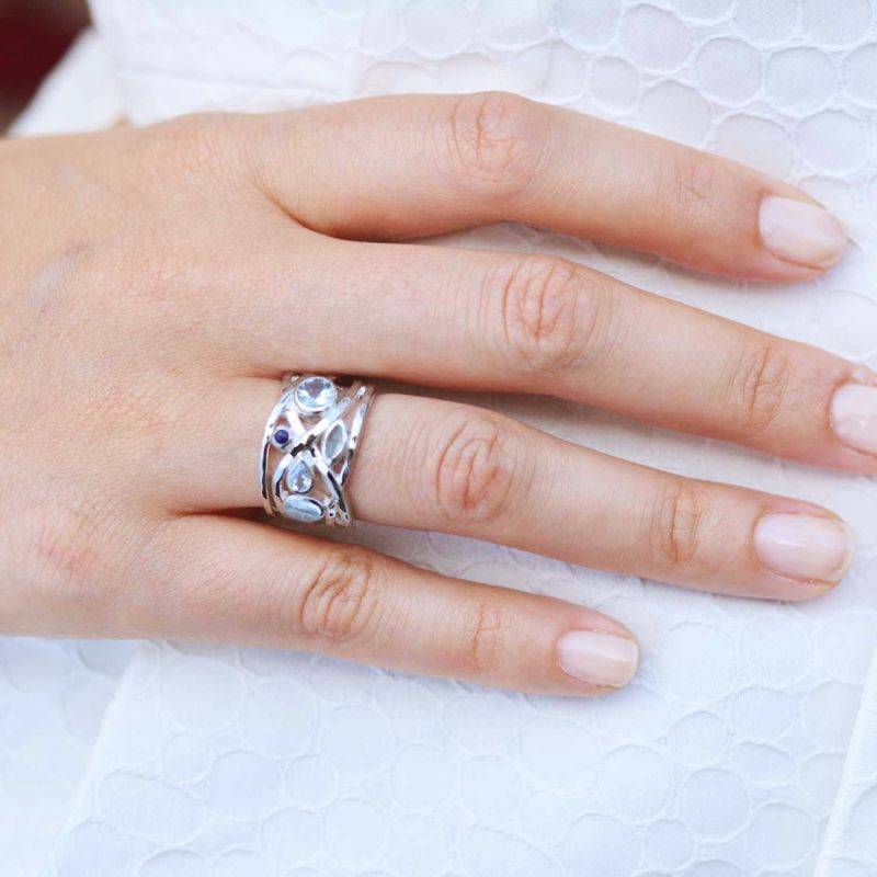 Sterling Silver Cocktail Ring With Peridot & Green Onyx & Green Amethyst Gemstones Liana image