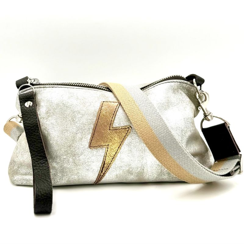 Nancy Crossbody In Distressed Silver With Gold Bolt image