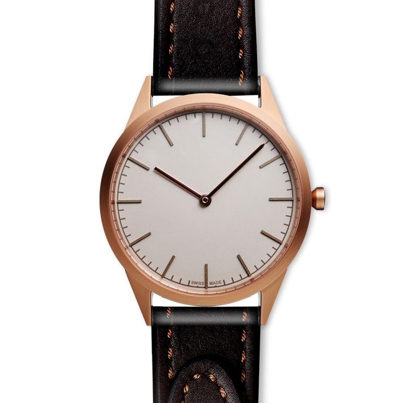 Men's C35 Two-Hand Watch In PVD Rose Gold With Tapered Brown Nappa Leather Strap image