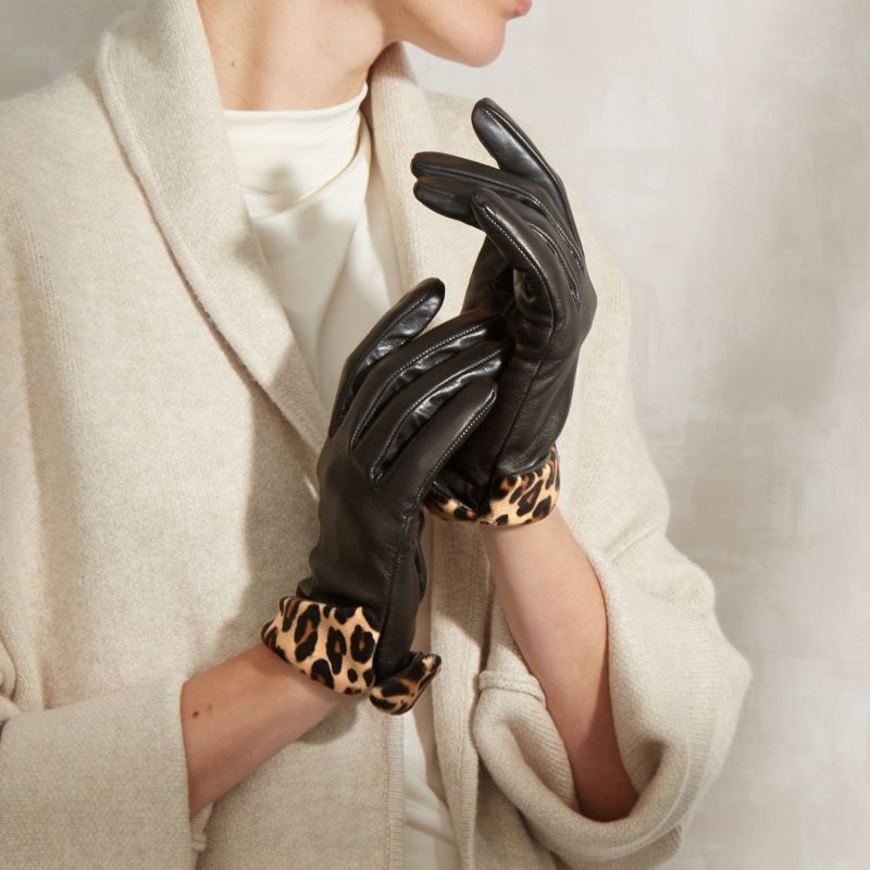 Lucie | Leather Glove with Faux Fur Cuff 