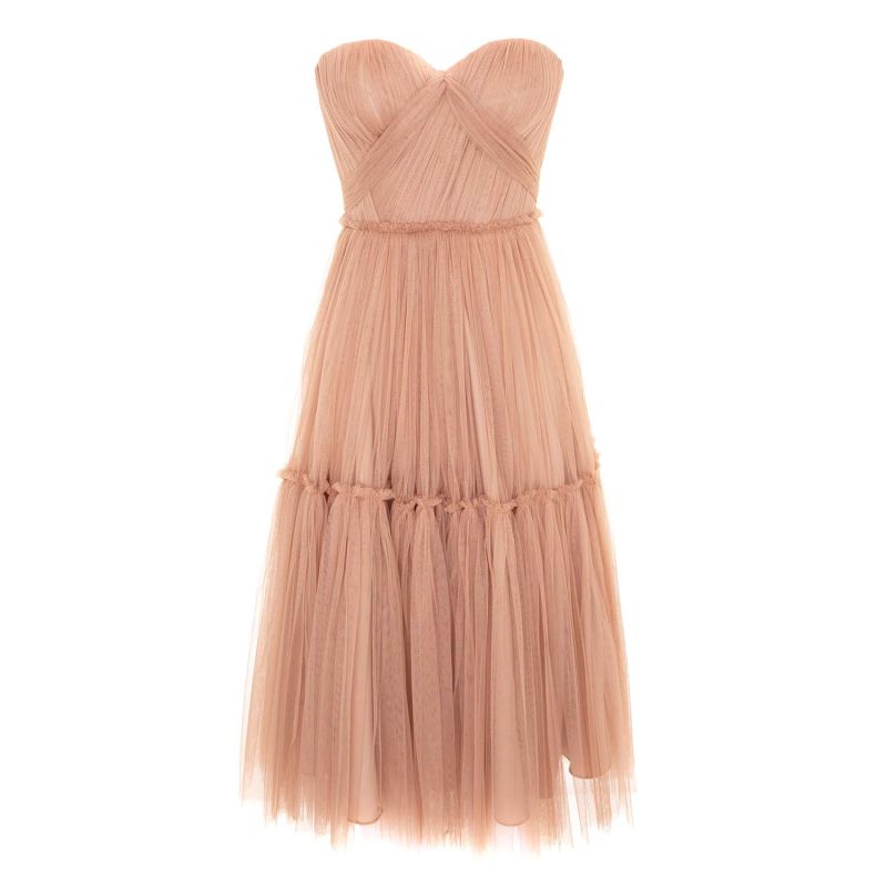 Natalie Draped Tulle Midi Dress - Beige image