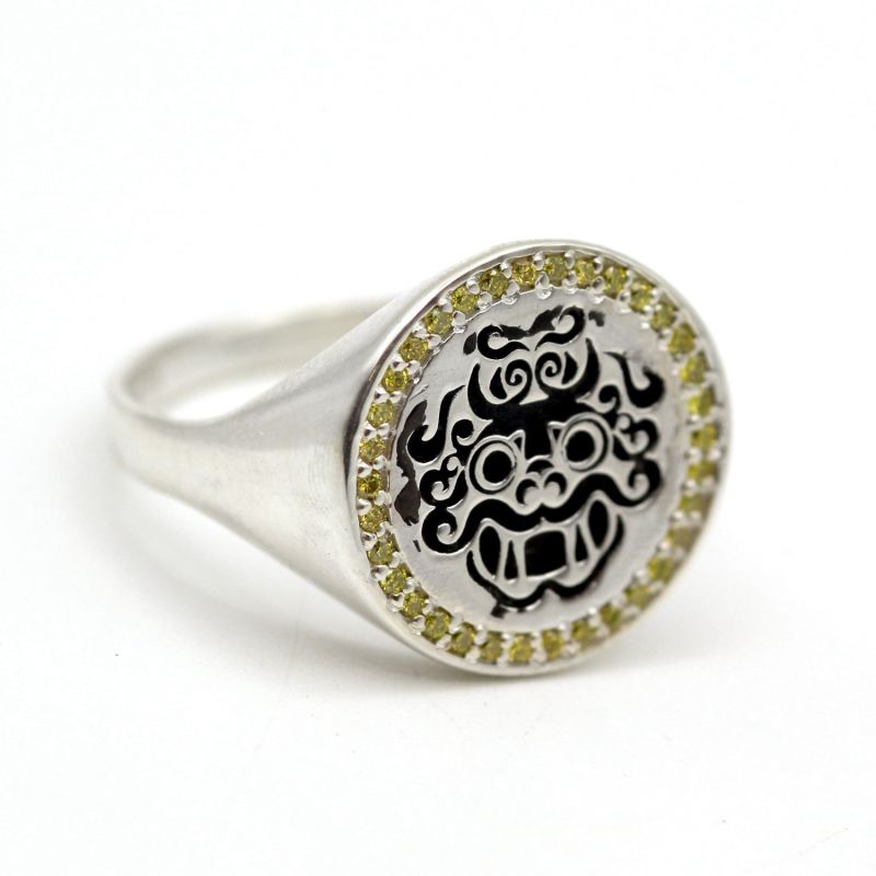 Natural Diamond Dragon White Gold Signet Ring image