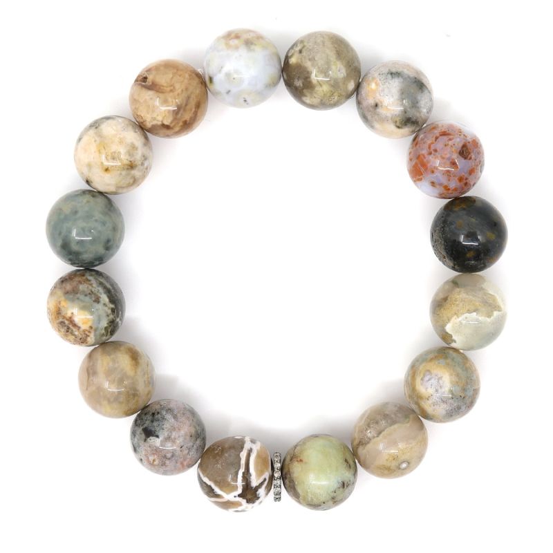 Natural Jasper & Diamonds Beaded Bracelet image