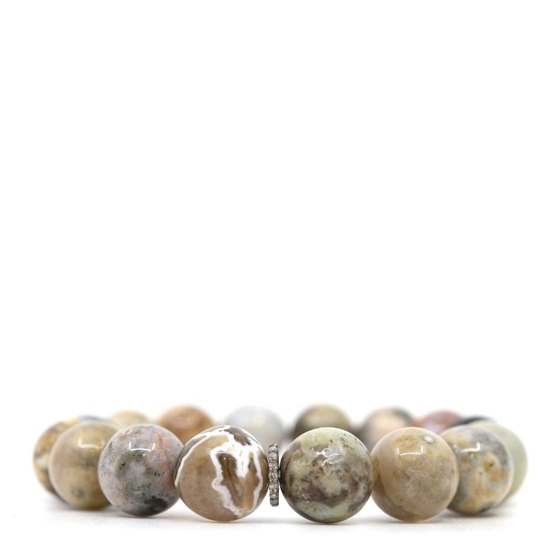 Natural Jasper & Diamonds Beaded Bracelet image