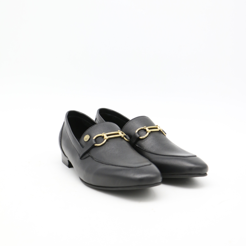 Natural Loafers In Smooth Black Leather image