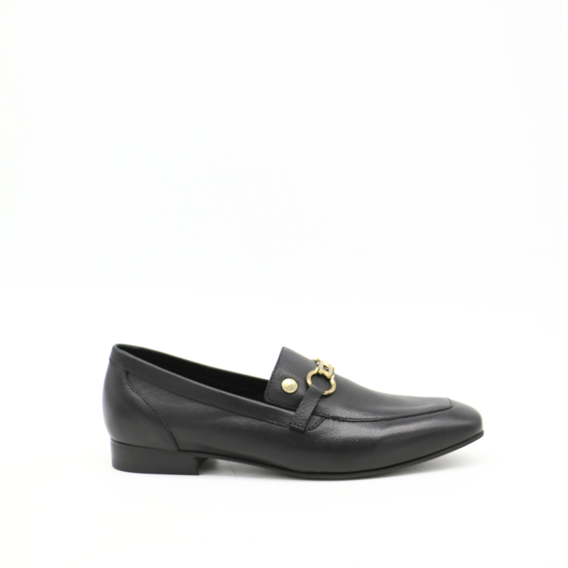 Natural Loafers In Smooth Black Leather image