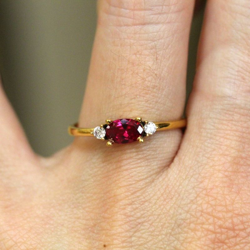 Natural Oval Ruby And Diamond Yellow Gold Ring image