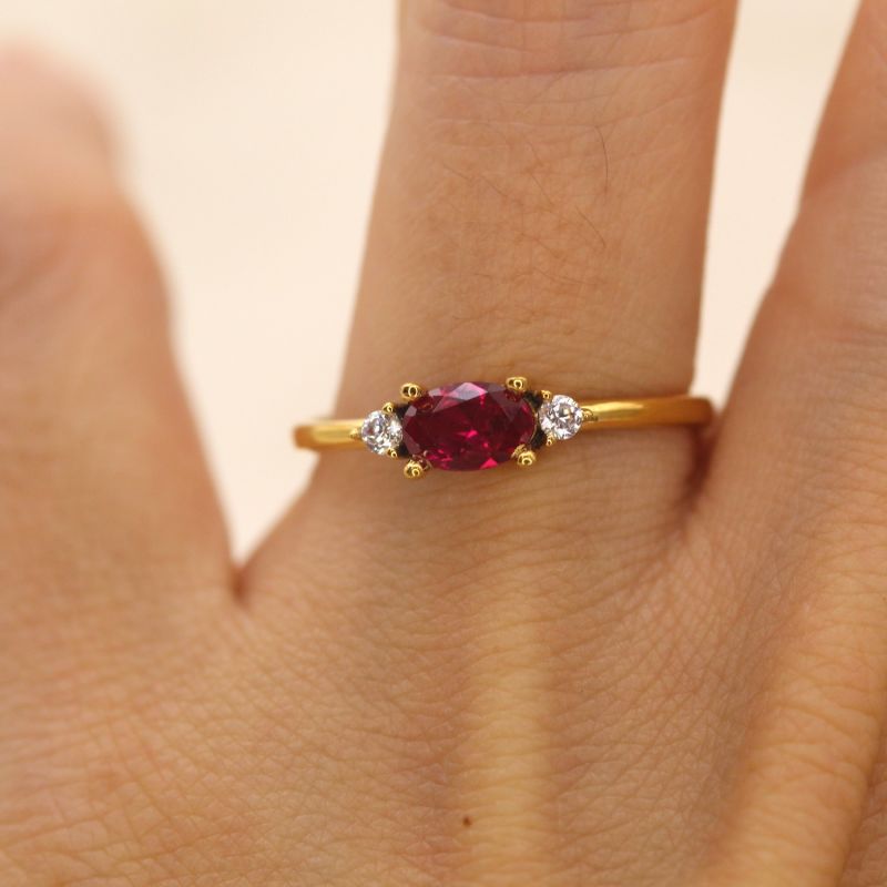 Natural Oval Ruby And Diamond Yellow Gold Ring image