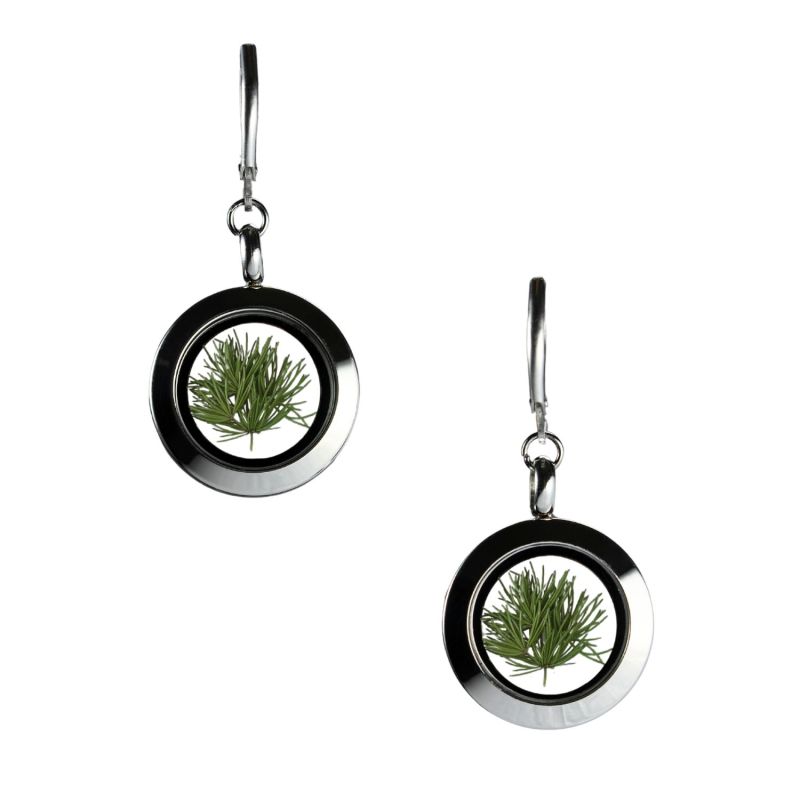 Natural Green Pine Tree Needles Stainless Steel Dangle Earrings Midi - Forever Young image