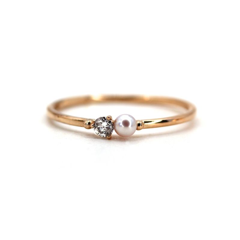 Natural Tiny Pearl And Diamond Rose Gold Ring image