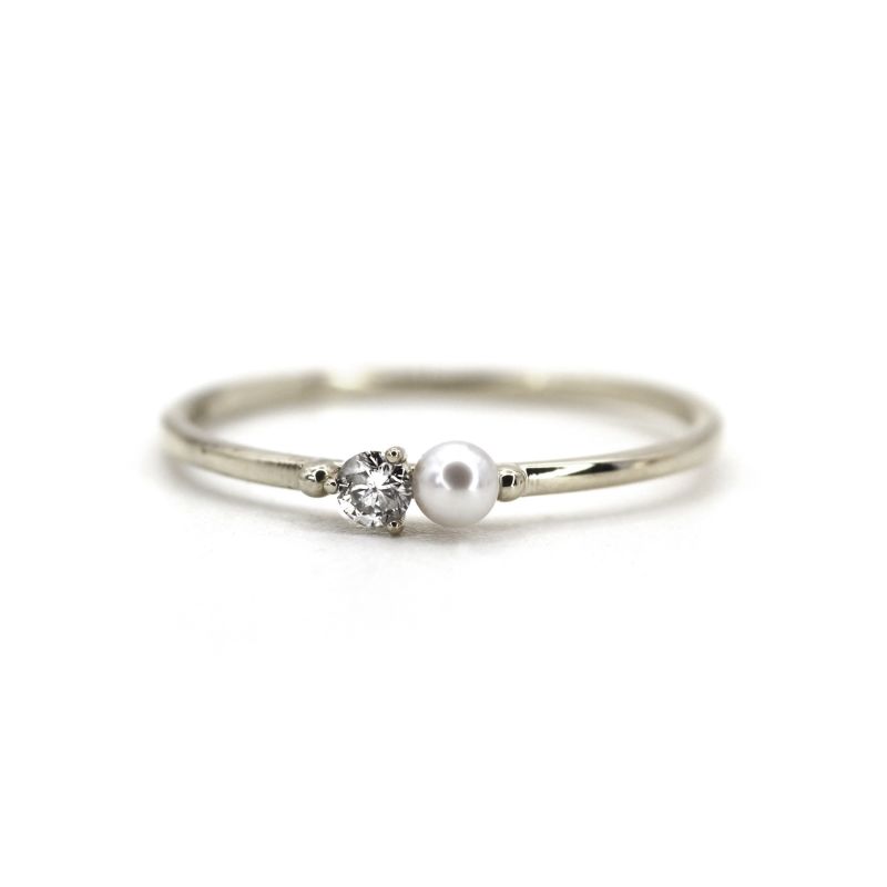 Natural Tiny Pearl And Diamond White Gold Ring image