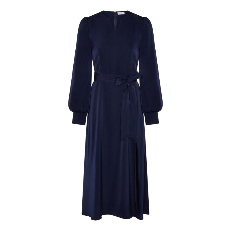 Navy Balloon Sleeve Midi Dress | ANULA | Wolf & Badger