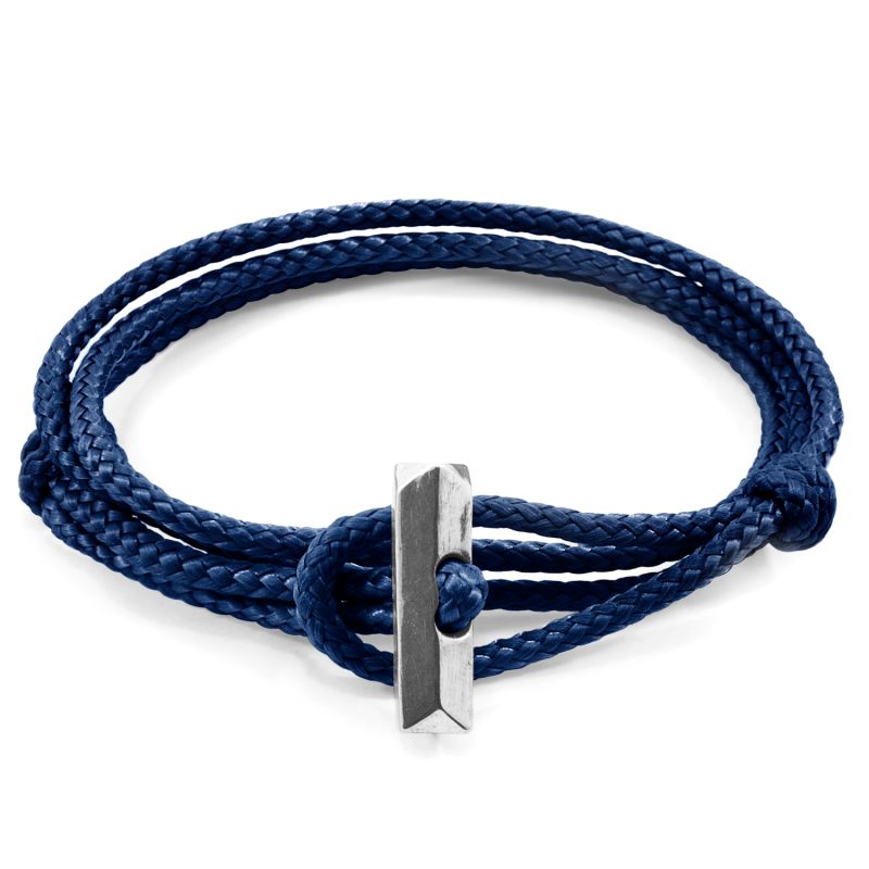 Navy Blue Oxford Silver & Rope Bracelet image