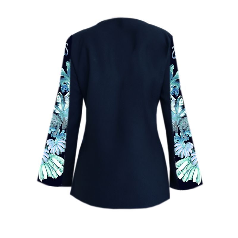 Navy Crepe Blouse With Silk Printed Sleeves image