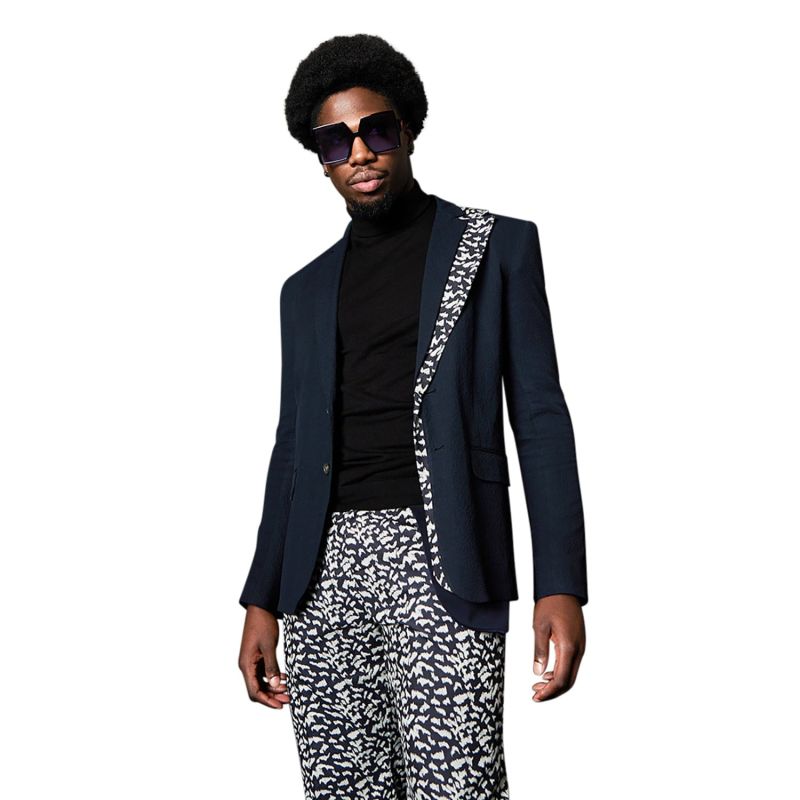 Twisted Classic Navy Gabardine Suit With Leopard Print Trousers image