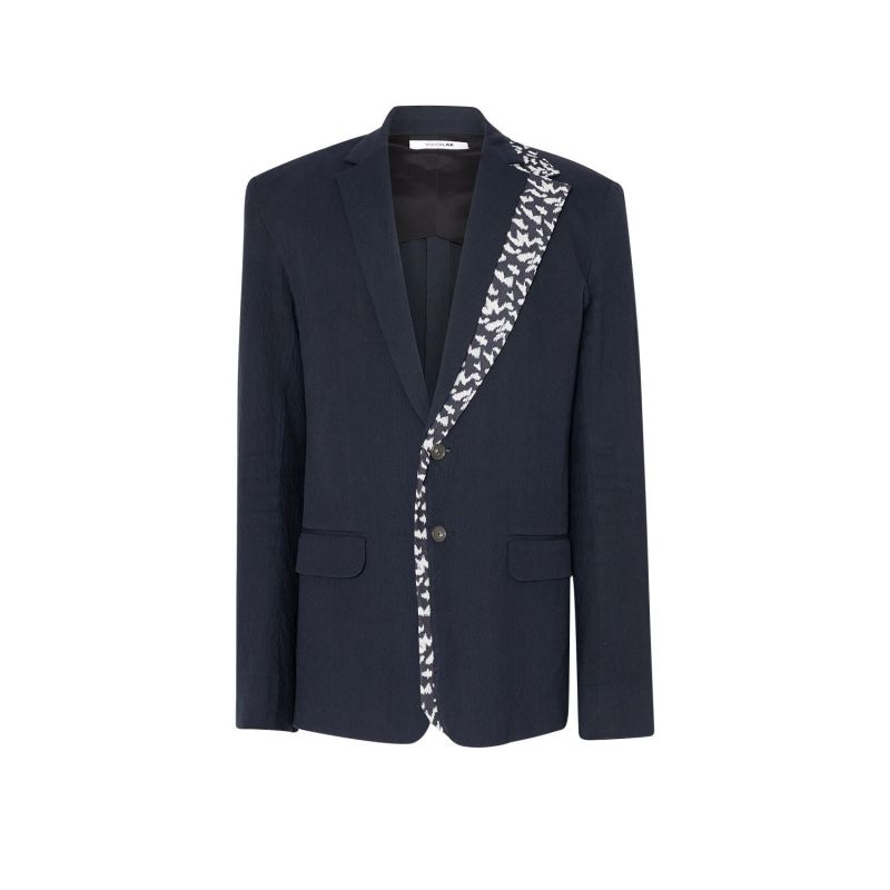 Navy Gabardine Blazer With Leopard Print Lapel image