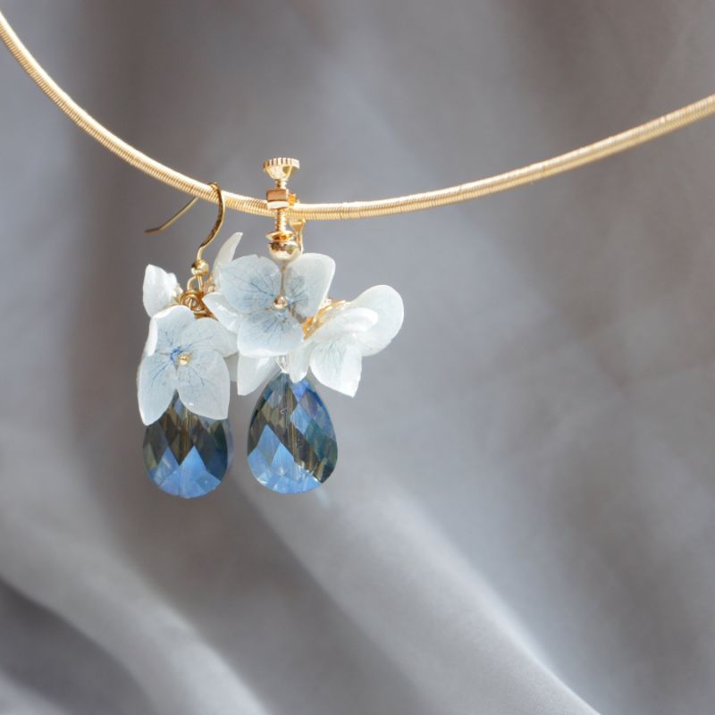 Real Flower In The Dusk Hydrangea & Crystal Drop Earrings image