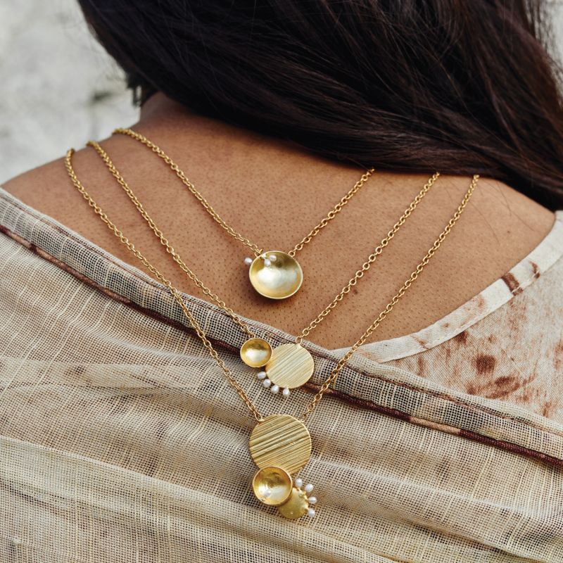 Gold Afefe Layered Necklace With Freshwater Pearls image
