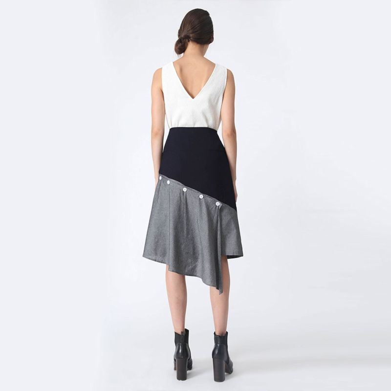 Ravello Back Draped Button Detail Skirt In Grey Cloud image